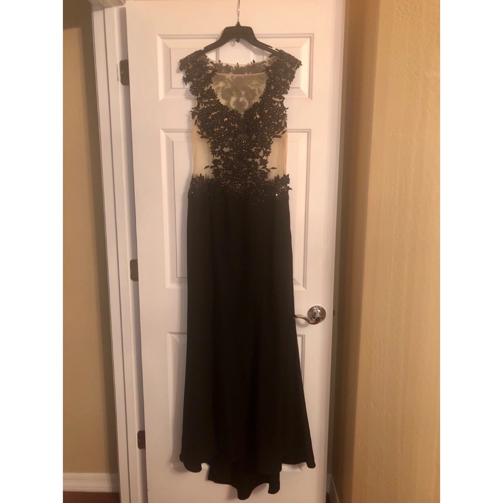 Black & Nude Sequin Gown Dress